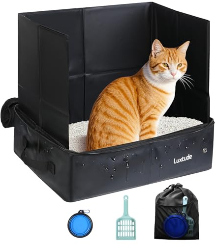 Luxtude Travel Litter Box for Cats with High Sides and Hard Bottom, Odor-Free and Leakproof Materials, Portable Design for Moving, Road Trips and Hotel Rooms, Easy to Clean