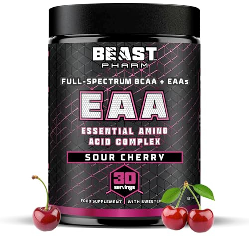 Beast Pharm EAA Essential Amino Acids with All 3 BCAAs Powder - 30 Servings - Muscle Fuel and Recovery - Sour Cherry
