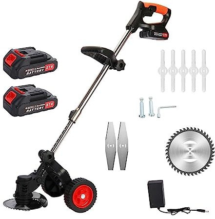 Tondeuse à gazon électrique 21 V 2000 mAh – Tondeuse à gazon rotative sans fil 3 en 1, tondeuse à gazon et coupe-bordures, tondeuse à gazon électrique à roulettes, outil efficace d'entretien de la