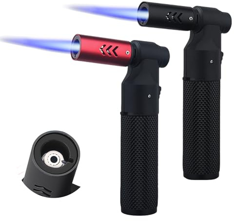 2 quemadores de flambeo, quemador de cocina, quemador de flambeo ajustable, quemador Bunsen para cocina, rellenable, quemador de crema Brulee para cocinar, hornear, asar, camping, negro y rojo