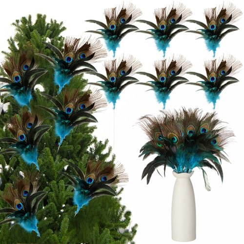 Suncalla 12 Pcs 11.8 Inch Peacock Feather Pick Decorations Peacock Bird Feather Decorations for DIY Craft Wreaths Vases Home Xmas Day Wedding Christmas Tree Party Decor