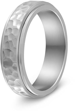 Udolfly Mens Fidget Rings Anxiety Spinner Ring for Men Womens Stress Relief Rings for Adults Titanium Steel Rings Lunar Silver Size 9