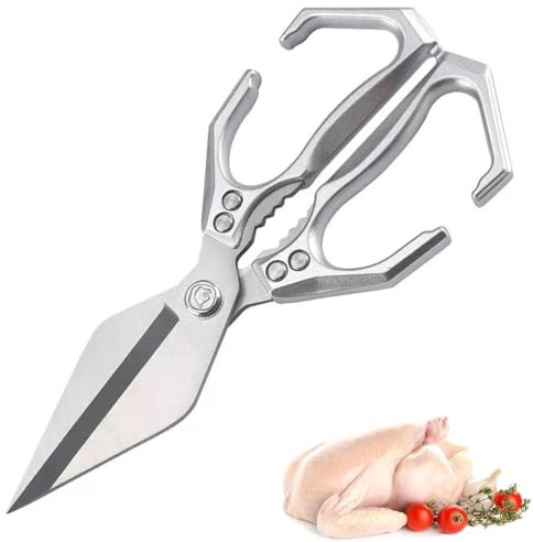 Tijeras de Cocina multifuncionales para Trabajo Pesado, Tijeras para Aves de Corral con Mango, Tijeras de Acero Inoxidable Resistentes para Carne, Verduras y nueces,Red