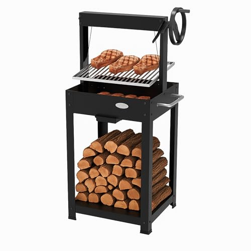 Barbecue a Legna o Carbone DMX con Griglia Regolabile a Manovella – Struttura Robusta e Portalegna - 54,4 x 45,5 x 121,5cm