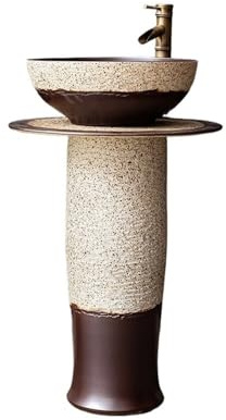 Lavandino su piedistallo Lavandino da bagno con piedistallo, rubinetto e scarico, in ceramica, for interni ed esterni