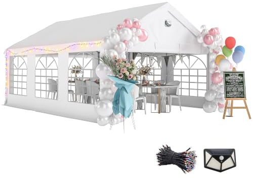 Outsunny Tendone per Feste 4x6 m con Luci LED Gazebo da Esterno Bianco