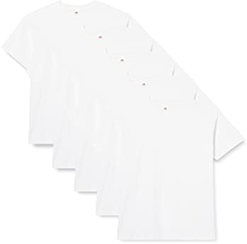 Fruit of The Loom Camiseta de Manga Corta para Hombre Super Premium (Paquete de 5), Blanco, S