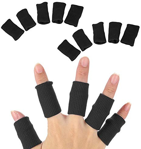Finger Protector Sleeve, 10Pcs Stretchy Flexible Fingers Splint Support Finger Protector Sports Aid Arthritis Band Wraps(Black)