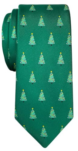 Retreez Corbata de microfibra fina de Patrón de Árbol de Navidad de Navidad para hombres Verde