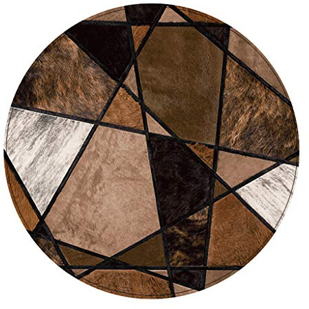 Alfombras Piel de Vaca Natural, Alfombra Europea de Cuero Cosido Patrón geométrico Redondo Antideslizante Calidad Noble Hipster Villa Club Hotel Área de Ocio Área de Oficina