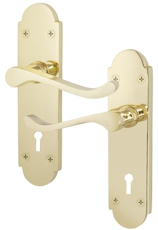 EAI Polished Brass Door Handles for Key Lock - Victorian Scroll Shaped | 1 Pair of Internal Lock Handles