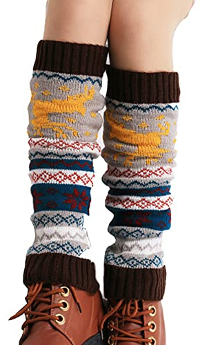 FGFD&OU Stülpen Damen Beinstulpen Gestrickt Verdicken Legwarmers Winter Strickstulpen Warme Knöchelwärmer kinderstulpen Beinwärmer für Frauen und Mädchen Böhmen (Kaffee)