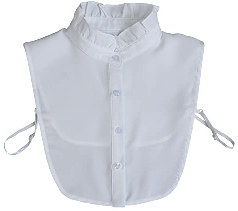 NiceYnn Hollow Out Floral Lace Chiffon Removable Dickey False Collar, Women Half Shirt Blouse Top Detachable Fake Collar Pleated Neckline White