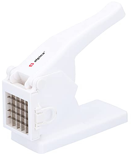 BAKAJI Tagliapatate per Patatine Stick, Taglia Patate Manuale Lame in Acciaio Inossidabile, Affettaverdure a Bastoncino con Leva a Mano, Griglia Rimovibile, Sminuzzapatate Bianco, 26,5 x 14 x 9 cm