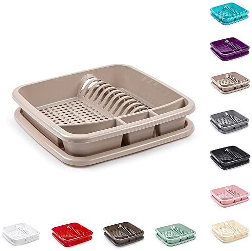 plastific Taupe Plastic Dish Drainer Plate Cutlery Rack Kitchen Sink Utensil Draining Cup Holder Drying Rack Draining Rack Sink Drainer Kitchen Gadgets (39 x 39 x 7.5cm)