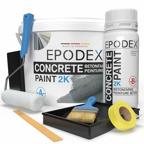 EPODEX PEINTURE BÉTON 2K Peinture résine époxy pour sol béton garage avec accessoires | très couvrant, Imperméable | Peinture sol intérieur | 3,6kg (14m²)