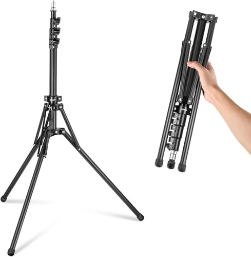 NEEWER Stativo Luce in Metallo con Gambe Reversibili 180°e Borsa, 178cm Treppiede Stativo Portatile con Vite 1/4” 5/8” per Fotografia Interna Esterna Speedlite Strobo Ring Light Softbox, ST178R Nero