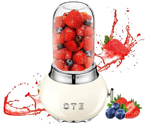 OTE Mixer Smoothie Maker Tragbarer Mixer Elektrischer Mixer mit 396.9 g hohem Borglasbehälter To Go ​400ml Entsafter Maschinen, Milchshake, Obst und Gemüse Getränke - Beige