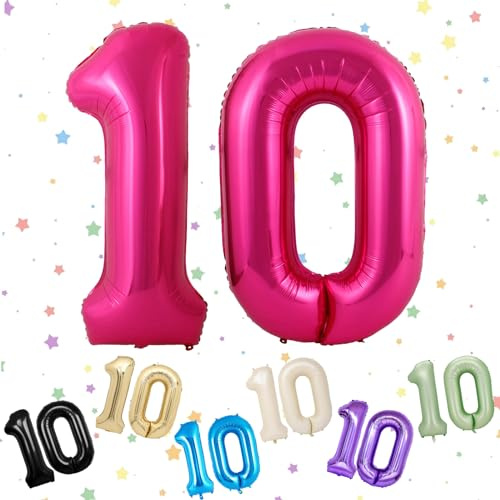 Ballons Anniversaire 10 Rose Chaud, Foil Ballon Numéro Chiffre 10, 101cm Rose Hélium Ballon 10. Anniversaire, Décoration Ballons 10 Ans pour Garçons Filles Anniversaires Fête Deco, Gonflable Hélium