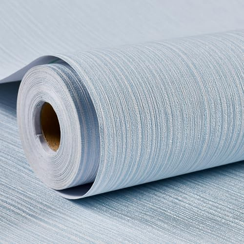 Haimin Papel tapiz texturizado de tela de 24 x 393 pulgadas, papel de contacto de tela, papel de pared azul claro, papel tapiz de lino texturizado, papel tapiz autoadhesivo de vinilo grueso en relieve