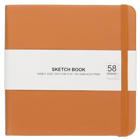 PATIKIL 5 x 5 Hardcover Leather Pocket Sketchbook, 58 Sheets 150GSM/102lb Blank Notebook Travel Journal Sketching Pad for Writing Drawing Painting Business Beginner Artist, Brown