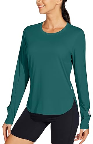WILLIT Damen Sportshirt Laufshirt Sonnenhemden UPF 50 Langarm T-Shirt Wandern Leicht Schnelltrocknende UV-Outdoor Yoga Tops Rashguard Grün M