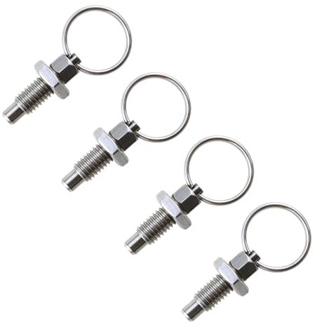 4 unidades de émbolo de resorte con anillo de tracción, émbolo de índice sin bloqueo, de acero inoxidable, retráctil, para equipos industriales, M10