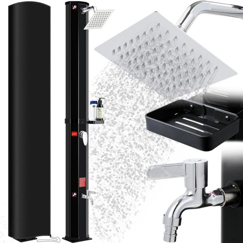 Douche Solaire 40L, Douche de Jardin Solaire, avec Pommeau de Douche, Robinet et Housse de Protection, Température de l'eau Réglable Jusqu'à 60°, sans Raccordement Électrique, pour Piscine Plage