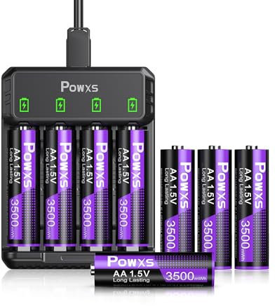 POWXS 3500mWh Rechargeable AA Lithium Batteries 8-Pack, 1.5V Constant Voltage & 2000+ Cycles Li-ion Battery for Digital Camera, Gaming Mouse