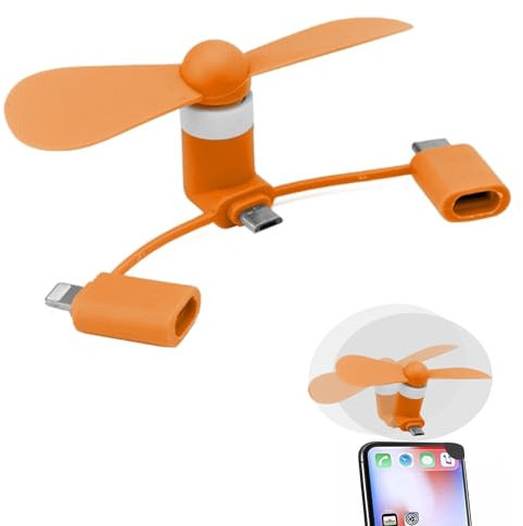 Comioke Mini ventilateur USB 3 en 1 pour téléphone portable, compatible avec i-Phone/i-P-ad/smartphone Android, tablette, micro USB/type C/port Lightning, mini téléphone portable