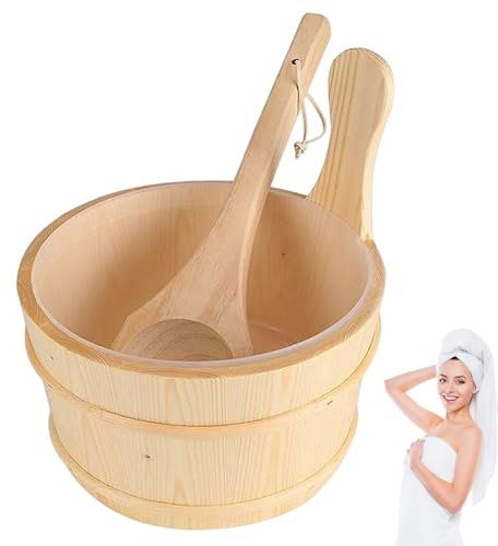 Sauna Bucket and Ladle Large Capacity Wooden Sauna Water Bucket with Plastic Liner Bathing Accessories Supplies