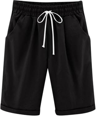Mädchen Shorts Knielang Hoch Taillierte Casual Junge Sommershorts Bequeme Kurze Hose mit Kordelzug Einfarbig Leicht Shorts für Frauen Strand Resort (Black, 11-12 Years)