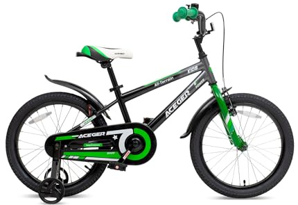 ACEGER Simon Kids Bike for Boys Girls Toddlers, Unisex for Aged 3-13 Years, 12 14 16 18 Inch Children Bicycle with Training Wheels, 20 Inch Bike with Kickstand (Green)