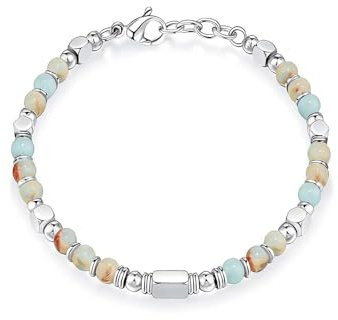 JOOTUEPO Pulsera Bohemia de Piedra Natural Acero Inoxidable, Pulseras de Cuentas para Mujer, Regalo De Cumpleaños para Mamá