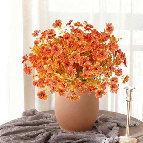 TILONKJ 6 Mazzi di Fiori Artificiali Autunnali da Esterno, Bouquet Autunnali Artificiali, in Seta, Fiori e Piante Finte, per Casa, Giardino, Veranda, Finestre Decorazioni, Arancione Rosso Autunnale