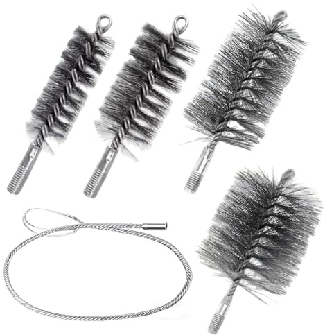 Juego de 5 cepillos para tubos de estufa, cepillo de limpieza, pasamontañas, cepillo de chimenea para chimenea, para tubos y limpieza, incluye 4 cepillos y 1 cable de acero