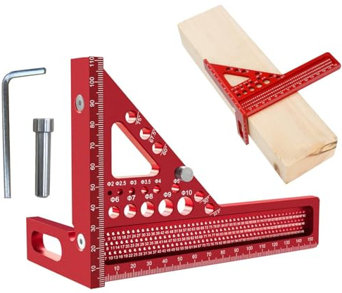 3D Mitre Square, Regla de medición multiángulo 3D, Herramienta de medición de precisión para el trabajo de la madera, Protractor multifuncional, 15-90 grados, Aleación de aluminio, Regla de trabajo de