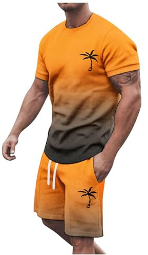 Genérico Conjunto Hombre 2 Piezas Verano Casual Playa Camiseta Manga Corta y Bermudas Algodón Transpirable Caballero Estilo Moda Fresco A31