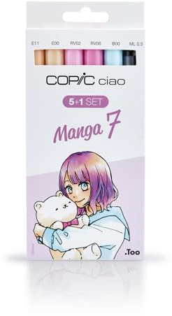 COPIC Ciao Marker 5+1 Set Manga 7, 5 Allround-Layoutmarker mit einer mittelbreiten und einer Brush-Spitze, inkl. 1 Multiliner 0,3 mm