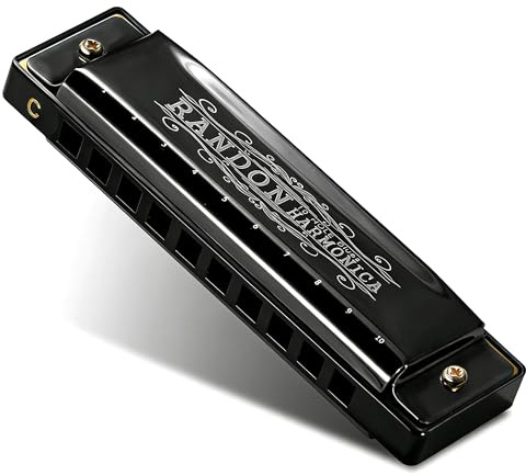 Randon Black Harmonica Key of C with Case, 10 Holes 20 Tones Diatonic Harmonicas Mouth Organ, Blues Harmonica for Adults/Kids/Professional Players/Beginners, Vintage Style Harmonica, as a Gift