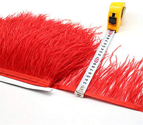 Ribete de plumas de avestruz de calidad para artesanía en artesanía en vestidos y sombreros. 36 colores disponibles. Color rojo, 2 metros