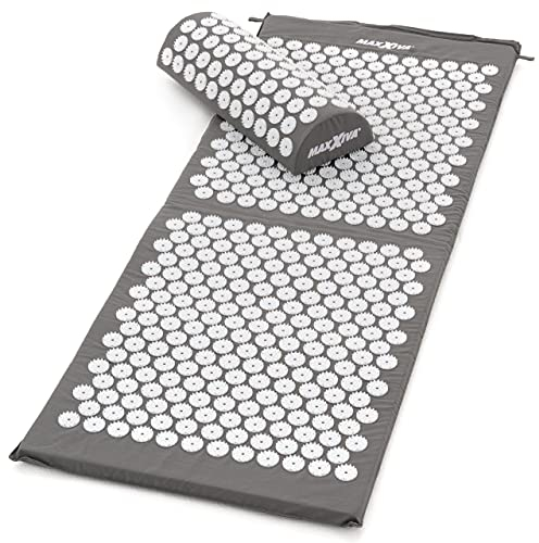 MAXXIVA® Akupressur-Set Matte 130 x 50 cm mit Kissen Yantramatte Fakirmatte stimuliert die Durchblutung löst Verspannungen Farbe wählbar (Grau)