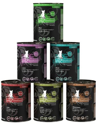 catz finefood PURE Collection Mix-Paket Katzenfutter nass, gluten- & getreidefrei, ohne Zuckerzusatz, Monoprotein für sensible Katzen, Made in Germany (6 x 400g)