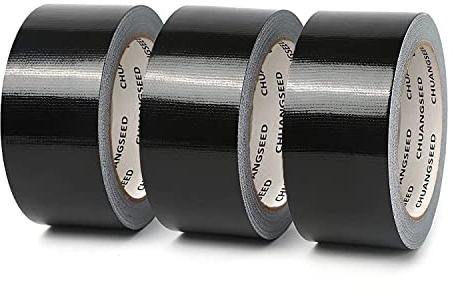 CHUANGSEED Lot de 3 rubans adhésifs en toile noir,bricolage heavy duty duct tape black,210 mic x 50mm x 27,4m de qualité supérieure résistants à l'eau, ruban adhésif de réparation,gaffer noir
