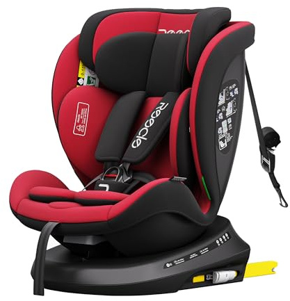Reecle I-Size Silla de Coche Giratoria 360 con ISOFIX, 40-150cm (0~36kg), Aprox. 0-12 años (Rojo)