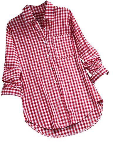 Haut Femme Fluide Vintage Manches Longues Blouse Chic et Élégant Été Chemise Pas Cher Cintré Mode Baggy Vêtements Cadeau pour Femme Rouge M