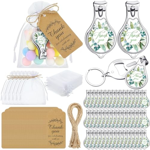 Minatee 50 Set Baby Shower Bottle Opener Favors Nail Clipper Bottle Opener Keychain Baby Shower Thank You Gifts for Guest Gender Reveal Favors(Eucalyptus)