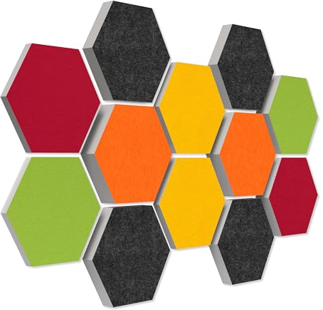 platino24 Schallabsorber COLORE aus Basotec G+ I Akustikpaneele mit Akustikfilz I 3D Wand-Paneele mit 12 Waben in Multicolor I Akustikplatten zur Schalldämmung in Büro, Studio & Wohnung
