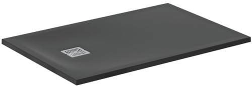 Ideal Standard - Ultra Flat S+, rechteckige Duschwanne, ultradünn, aus Kunstharz in Steinoptik, 120 x 80 cm, Ideal Solid, Abfluss auf der kurzen Seite, Schwarz