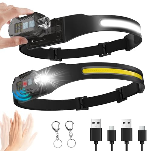 Lampe Frontale LED Rechargeable 1200mAh - 230° Capteur Grand Angle, 9 Modes d'Éclairage, Amovible, Légère, IPX65 Étanche Pour Randonnée, Camping, Jogging